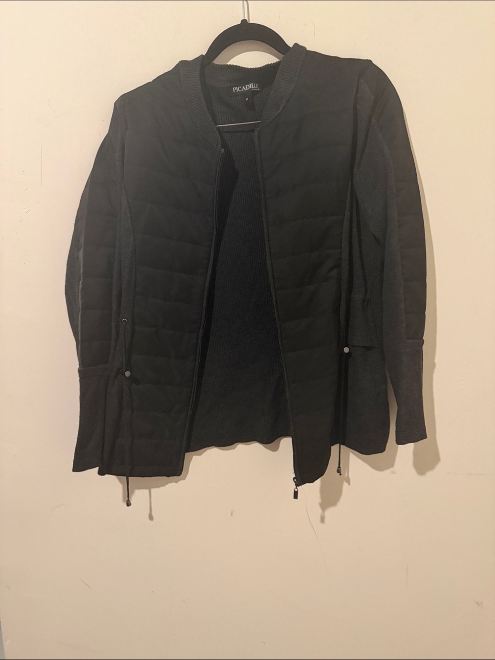 Piccadilly Black Quilted Bomber Jacket Size Medium